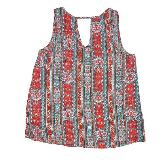 Pink Rose Sleeveless Boho Print Blouse with Keyhole Back – Size Small - Picture 3 of 10